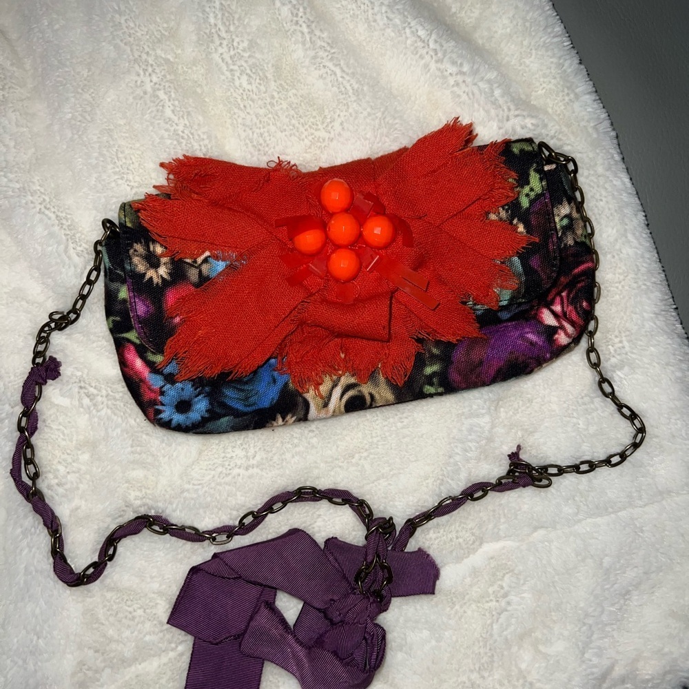 Vintage Lanvin for H&M Red and Purple Floral Clutch